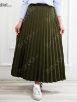 دامن پلیسه دار بلند زنانه سبز زیتونی