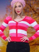 ژاکت بافت رنگی رنگی یقه هفت