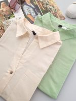 شومیز مانتویی نخ پنبه کاهویی قواره بزرگ H&M