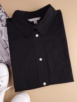شومیز مانتویی نخ پنبه مشکی قواره بزرگ H&M