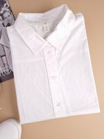 شومیز مانتویی نخ پنبه سفید قواره بزرگ H&M