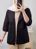 مانتو مشکی لینن جلو باز یقه انگلیسی مهتاب