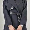 ترنچ کت آستردار یقه چرمی کتان زارا