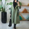 ترنچ کت آستردار یقه چرمی کتان