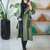 ترنچ کت آستردار یقه چرمی کتان