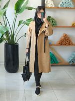 ترنچ کت آستردار یقه چرمی کتان