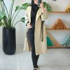 ترنچ کت آستردار یقه چرمی کتان