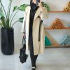 ترنچ کت آستردار یقه چرمی کتان