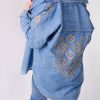مانتو جین گلدوزی روژین