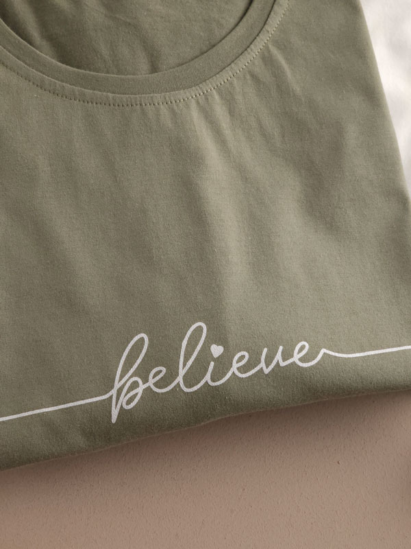 تیشرت باکسی نخ پنبه Believe (ایراددار)