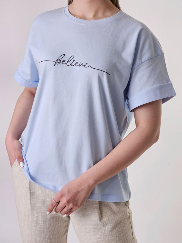 تیشرت باکسی نخ پنبه Believe (ایراددار)
