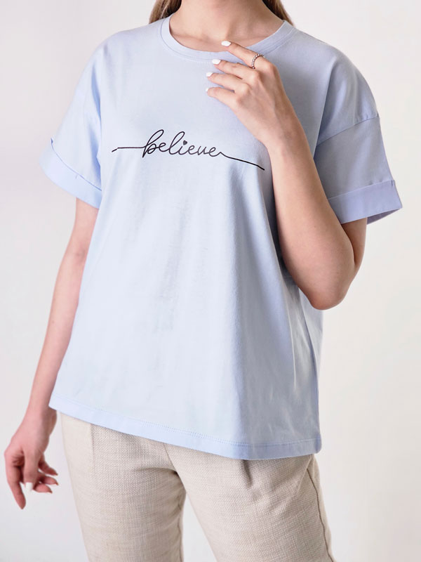 تیشرت باکسی نخ پنبه Believe (ایراددار)
