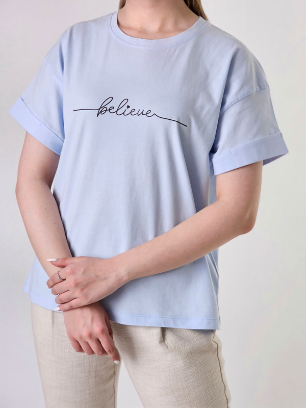 تیشرت باکسی نخ پنبه Believe (ایراددار)