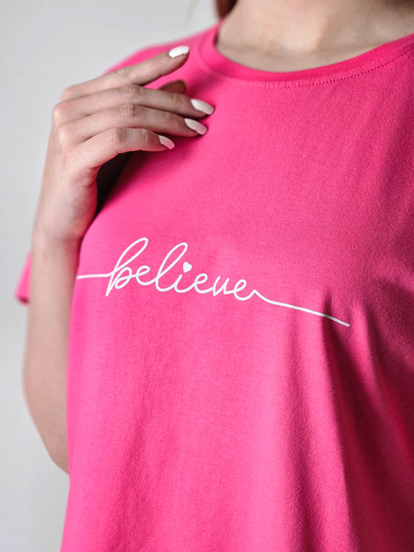 تیشرت باکسی نخ پنبه Believe (ایراددار)