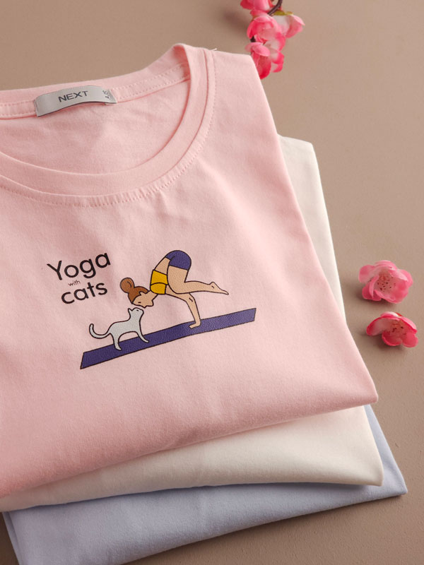 تیشرت نخ پنبه ‌‌Yoga with cats (ایراددار)
