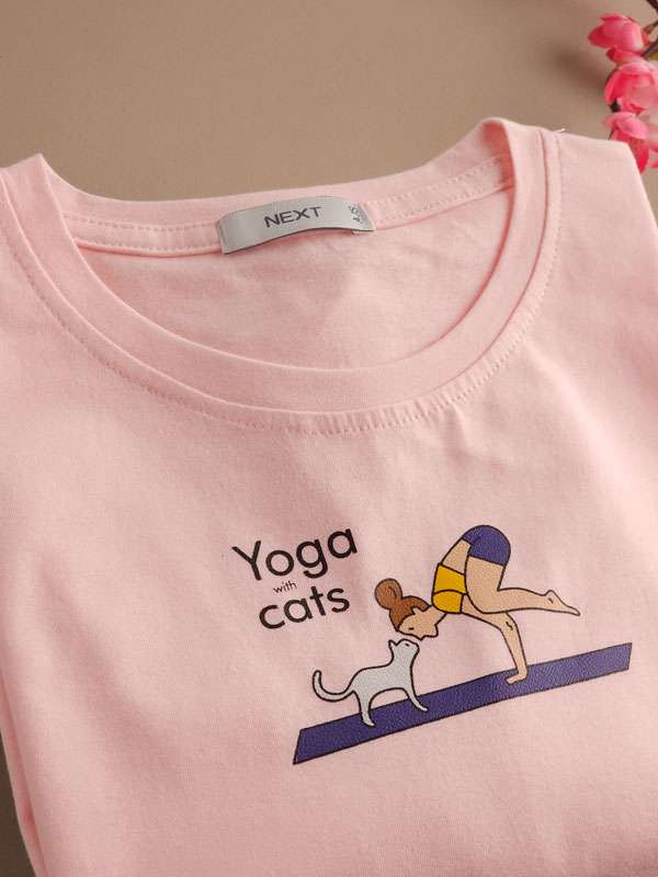 تیشرت نخ پنبه ‌‌Yoga with cats (ایراددار)