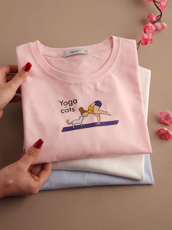 تیشرت نخ پنبه ‌‌Yoga with cats (ایراددار)