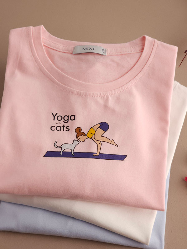تیشرت نخ پنبه ‌‌Yoga with cats (ایراددار)