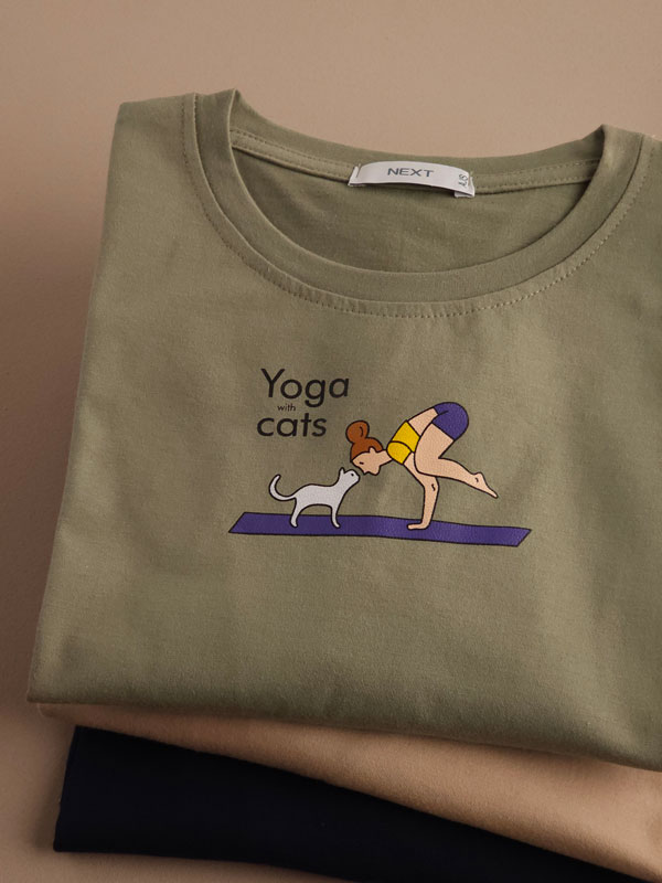 تیشرت نخ پنبه ‌‌Yoga with cats (ایراددار)