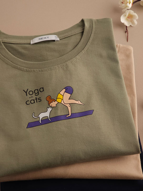 تیشرت نخ پنبه ‌‌Yoga with cats (ایراددار)