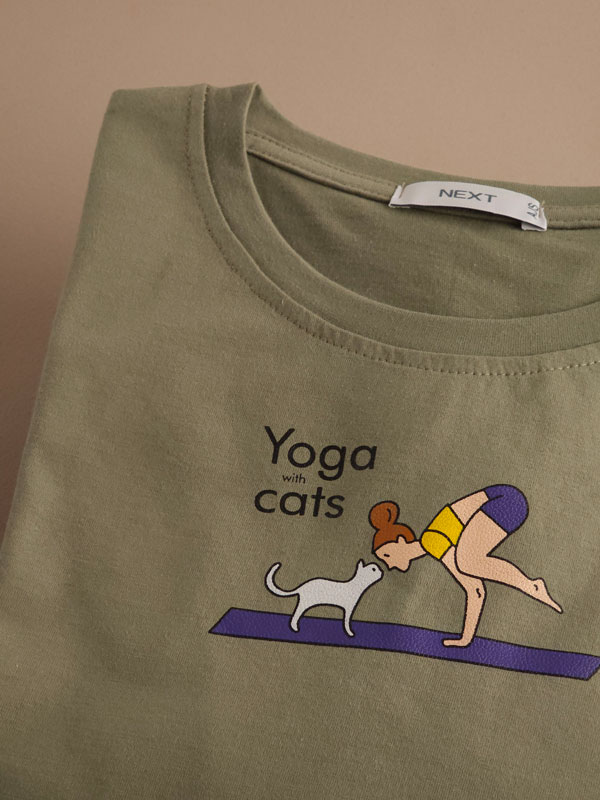 تیشرت نخ پنبه ‌‌Yoga with cats (ایراددار)