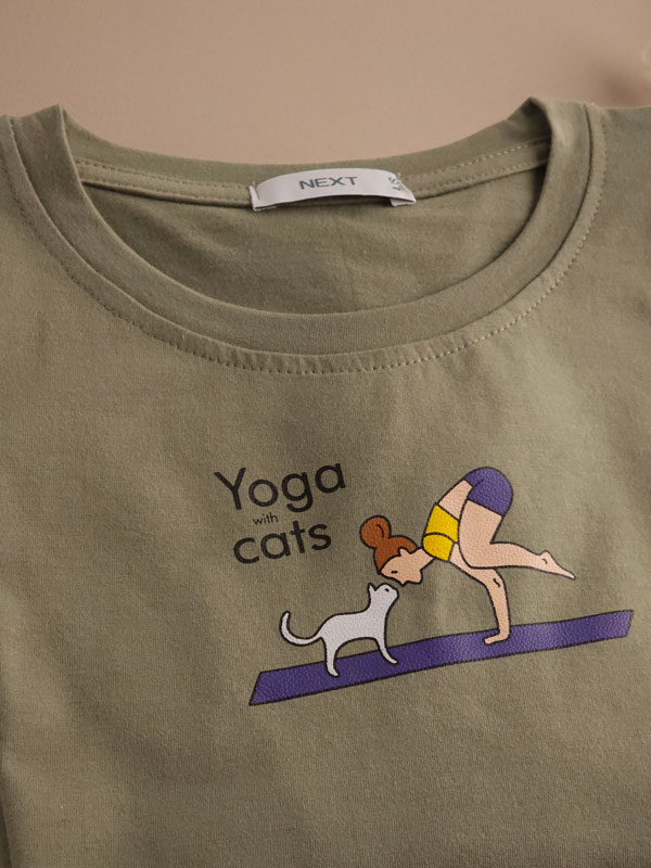 تیشرت نخ پنبه ‌‌Yoga with cats (ایراددار)