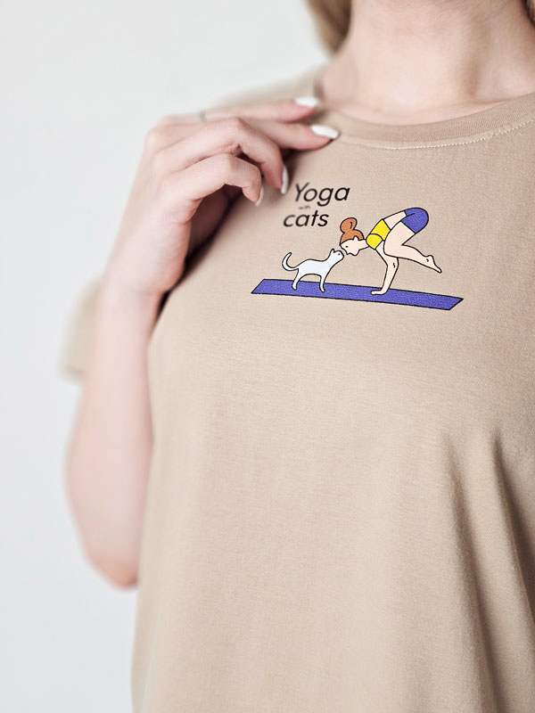تیشرت نخ پنبه ‌‌Yoga with cats (ایراددار)