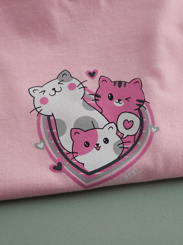 ست راحتی زنانه تیشرت و شلوارک Lovely Cats